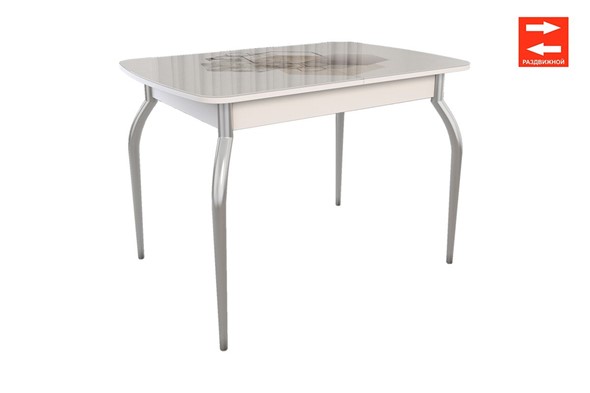 Кухонный раздвижной стол Танго, белый/геометрия в Салехарде - изображение