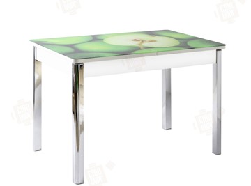 Кухонный стол раздвижной Айсберг-02 СТФ, белое лдсп/зеленые яблоки/ноги хром квадратные в Лабытнанги