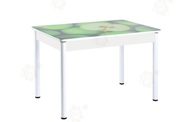 Обеденный раздвижной стол Айсберг-02 СТФ, белое лдсп/зеленые яблоки/ноги крашеные в Салехарде - предосмотр