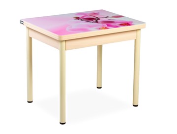 Кухонный пристенный стол СПА-02 СТФ, молочный дуб/фотопечать орхидея/опоры бежевый в Салехарде - предосмотр