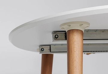 Кухонный раздвижной круглый стол Белая Эмаль д. 100 см МДФ ножки светлый орех в Салехарде - предосмотр 3