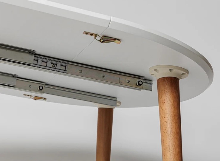 Кухонный раздвижной круглый стол Белая Эмаль д. 90 см МДФ ножки светлый орех в Салехарде - изображение 14