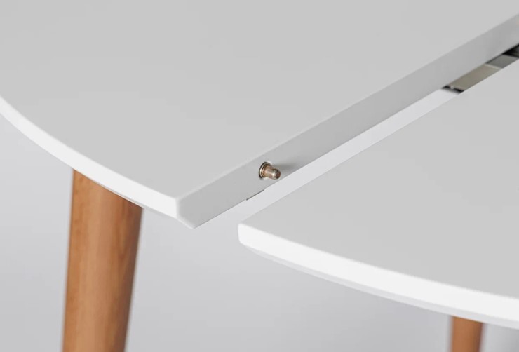 Кухонный раздвижной круглый стол Белая Эмаль д. 90 см МДФ ножки светлый орех в Салехарде - изображение 4