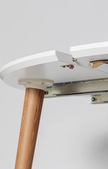 Кухонный раздвижной круглый стол Белая Эмаль д. 100 см МДФ ножки светлый орех в Салехарде - изображение 7