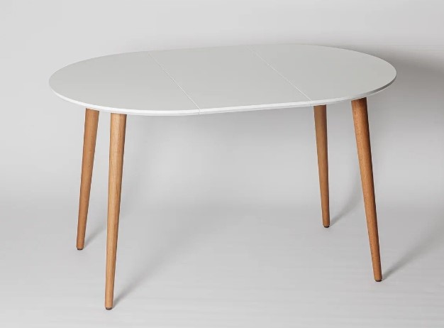 Кухонный раздвижной круглый стол Белая Эмаль д. 100 см МДФ ножки светлый орех в Салехарде - изображение 9