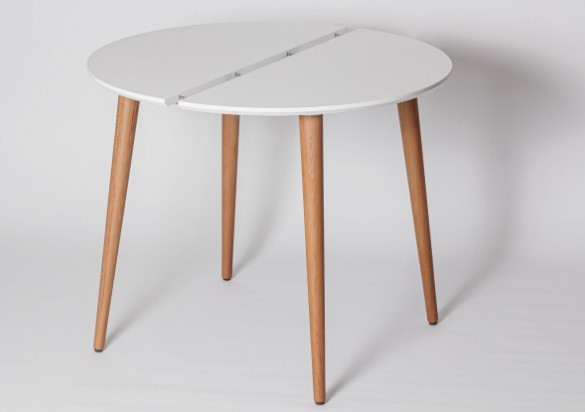Кухонный раздвижной круглый стол Белая Эмаль д. 100 см МДФ ножки светлый орех в Салехарде - изображение 1