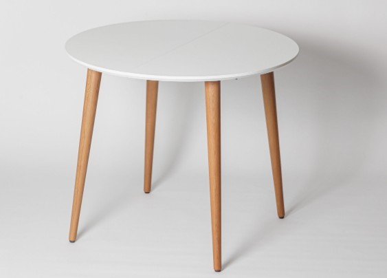 Кухонный раздвижной круглый стол Белая Эмаль д. 90 см МДФ ножки светлый орех в Салехарде - изображение
