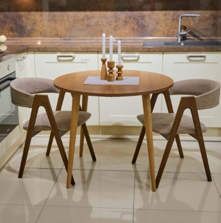 Кухонный раздвижной круглый стол Орех Гварнери д. 90 см ЛДСП в Салехарде - изображение 2