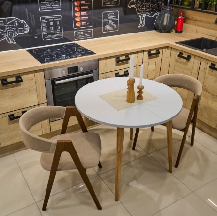 Кухонный раздвижной круглый стол Серый камень 90*90 см ЛДСП в Салехарде - изображение 14