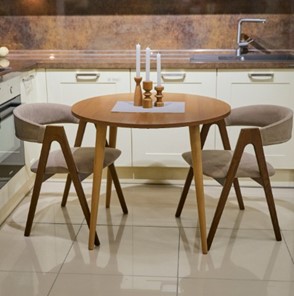 Кухонный стол круглый Шпон Ореха д. 90 см ЛДСП светлый орех в Салехарде - предосмотр 2