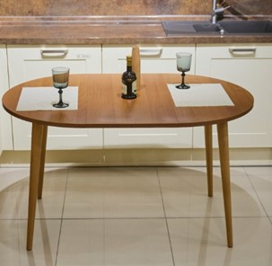 Кухонный стол круглый Шпон Ореха д. 90 см ЛДСП светлый орех в Салехарде - предосмотр 6