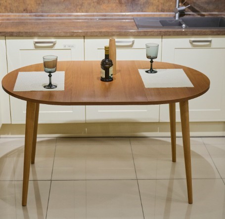 Кухонный стол круглый Шпон Ореха д. 90 см ЛДСП светлый орех в Салехарде - изображение 6