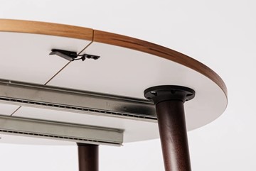 Обеденный круглый раздвижной стол Шпон Ореха д. 90 см МДФ светлый орех в Салехарде - предосмотр 3