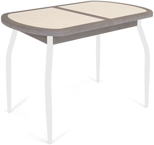 Раздвижной стол Будапешт-1 ПЛ (ноги белые, плитка бежевая/серый камень) в Губкинском