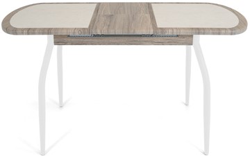 Кухонный стол раскладной Будапешт-мини ПЛ (ноги белые, плитка бежевая/лофт) в Салехарде - предосмотр 4