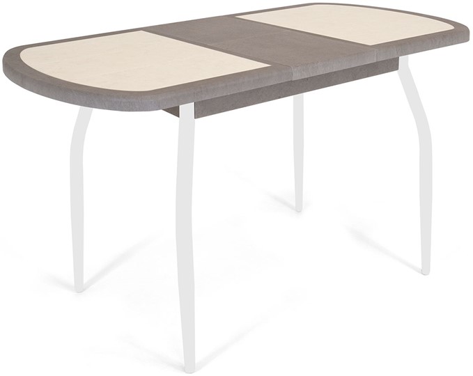 Кухонный раздвижной стол Будапешт-мини ПЛ (ноги белые, плитка бежевая/серый камень) в Салехарде - изображение 2