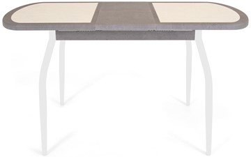 Кухонный раздвижной стол Будапешт-мини ПЛ (ноги белые, плитка бежевая/серый камень) в Салехарде - предосмотр 3