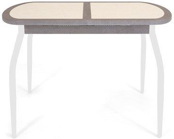 Кухонный раздвижной стол Будапешт-мини ПЛ (ноги белые, плитка бежевая/серый камень) в Салехарде - предосмотр 1