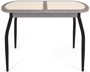 Кухонный стол раскладной Будапешт-мини ПЛ (ноги черные, плитка бежевая/серый камень) в Салехарде - предосмотр 1