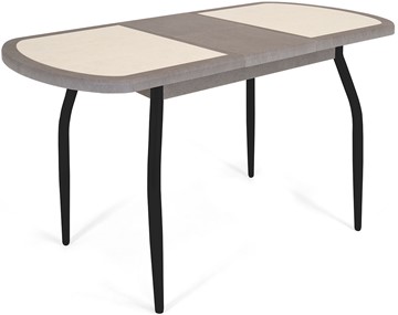 Кухонный стол раскладной Будапешт-мини ПЛ (ноги черные, плитка бежевая/серый камень) в Салехарде - предосмотр 2