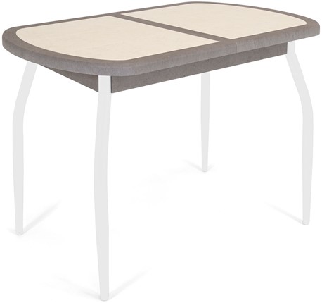 Кухонный раздвижной стол Будапешт-мини ПЛ (ноги белые, плитка бежевая/серый камень) в Салехарде - изображение