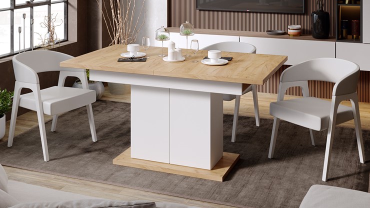 Кухонный раздвижной стол Детройт тип 1 (Белый/Дуб Крафт золотой) в Салехарде - изображение 6