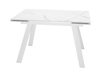 Стол обеденный раскладной DikLine DKL140 Керамика Белый мрамор/опоры белые (2 уп.) в Салехарде