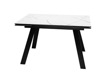Кухонный стол раздвижной DikLine DKL140 Керамика Белый мрамор/опоры черные (2 уп.) в Надыме