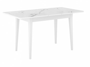 Кухонный раздвижной стол Dikline M110 Белый/стекло белый мрамор сатин/ножки MM белые в Лабытнанги - предосмотр 3