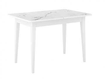 Кухонный раздвижной стол Dikline M110 Белый/стекло белый мрамор сатин/ножки MM белые в Новом Уренгое