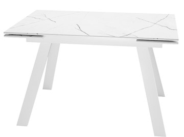 Стол обеденный раздвижной DikLine SKM140 Керамика Белый мрамор/подстолье белое/опоры белые (2 уп.) в Лабытнанги