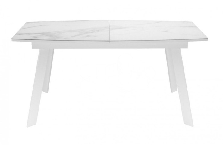 Кухонный стол раздвижной Dikline XLS160 мрамор белый глянец/ножки белые в Лабытнанги - изображение 1