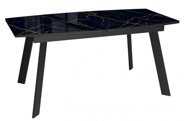 Кухонный раскладной стол Dikline XLS160 мрамор черный глянец/ножки черные в Тарко-Сале - изображение