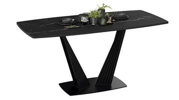 Кухонный раздвижной стол Фабио тип 1 (Черный муар, Стекло матовое черный мрамор) в Салехарде - предосмотр 1