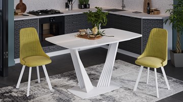 Кухонный стол раздвижной Фабио тип 1 (Белый матовый, Стекло глянцевое белое) в Салехарде - предосмотр 5