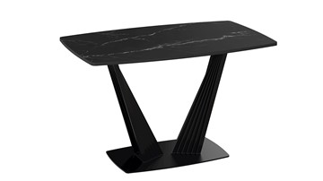 Кухонный раздвижной стол Фабио тип 1 (Черный муар, Стекло матовое черный мрамор) в Салехарде - предосмотр 2