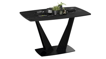 Кухонный раздвижной стол Фабио тип 1 (Черный муар, Стекло матовое черный мрамор) в Салехарде - предосмотр
