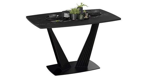 Кухонный раздвижной стол Фабио тип 1 (Черный муар, Стекло матовое черный мрамор) в Салехарде - изображение