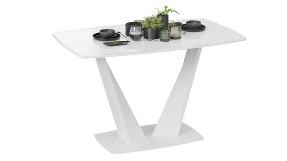 Кухонный стол раздвижной Фабио тип 1 (Белый матовый, Стекло глянцевое белое) в Салехарде - изображение