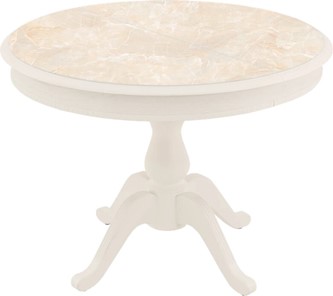 Овальный обеденный стол Фабрицио-1 Glass, Круг 1000, фотопечать (Мрамор 6, Слоновая кость) в Надыме