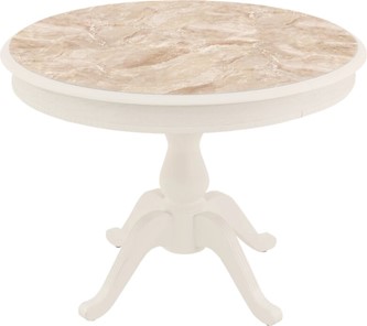 Кухонный стол раскладной Фабрицио-1 Glass, Круг 1000, фотопечать (Мрамор 8, Слоновая кость) в Салехарде