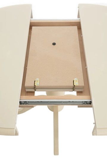 Кухонный стол раздвижной Фабрицио-1 Glass, Круг 1000, (Тон 10 - Слоновая кость + Молочное) в Салехарде - изображение 3
