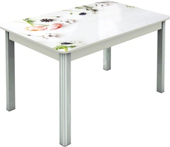 Кухонный стол раскладной Гамбург исп.2 ноги метал. крашеные №23, Фотопечать (Цветы №31) в Губкинском