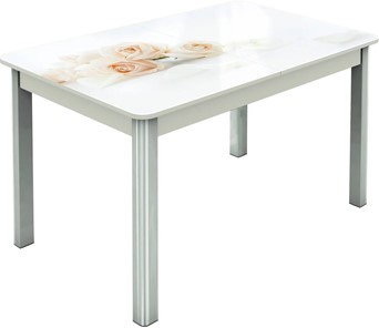 Кухонный стол раздвижной Гамбург исп.2 ноги метал. крашеные №23, Фотопечать (Цветы №32) в Новом Уренгое