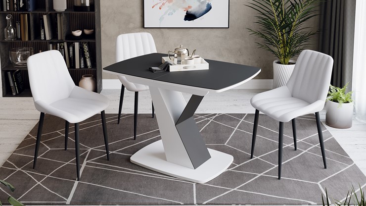 Кухонный раздвижной стол Гарда тип 1, цвет Белый/Стекло матовое черный графит в Салехарде - изображение 2
