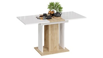 Кухонный стол раздвижной Кёльн тип 1 (Дуб Крафт золотой, Белый, Стекло Белый глянец) в Салехарде - предосмотр 1