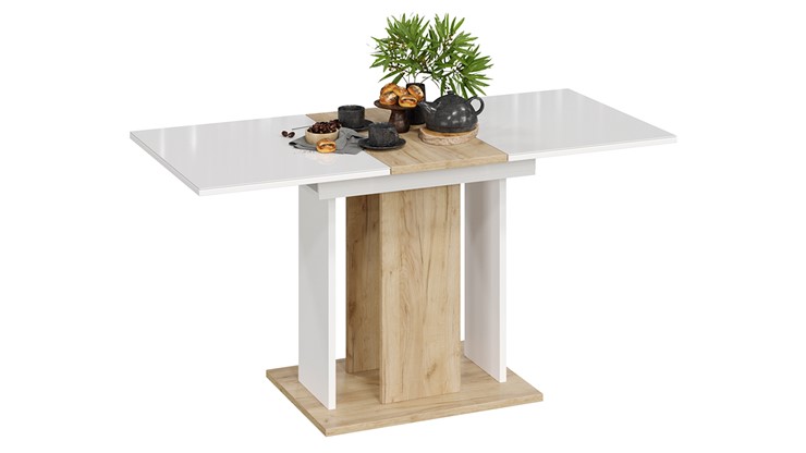 Кухонный стол раздвижной Кёльн тип 1 (Дуб Крафт золотой, Белый, Стекло Белый глянец) в Салехарде - изображение 1