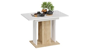 Кухонный стол раздвижной Кёльн тип 1 (Дуб Крафт золотой, Белый, Стекло Белый глянец) в Надыме