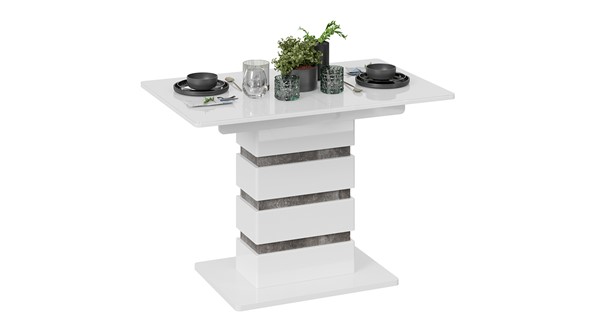 Кухонный раздвижной стол Мадейра тип 1 (Белый глянец/Ателье темный) в Салехарде - изображение