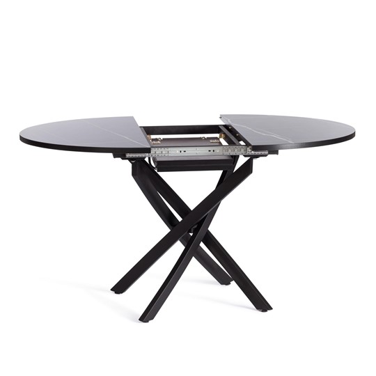 Кухонный раскладной стол MANZANA ЛДСП/HPL/металл 100х100/30х75, Мрамор чёрный/чёрный арт.20618 в Салехарде - изображение 2